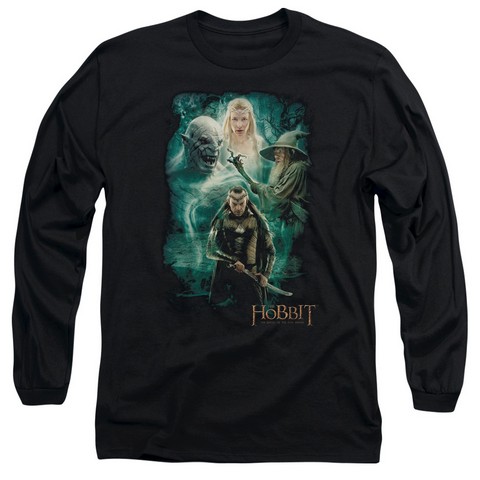 Hobbit-Elronds Crew Long Sleeve Adult 18-1 Tee- Black - Medium