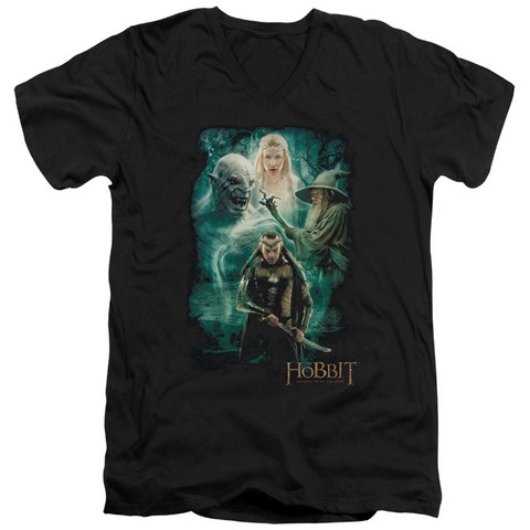 Hobbit-Elronds Crew Short Sleeve Adult V-Neck 30-1 Tee - Black - Medium