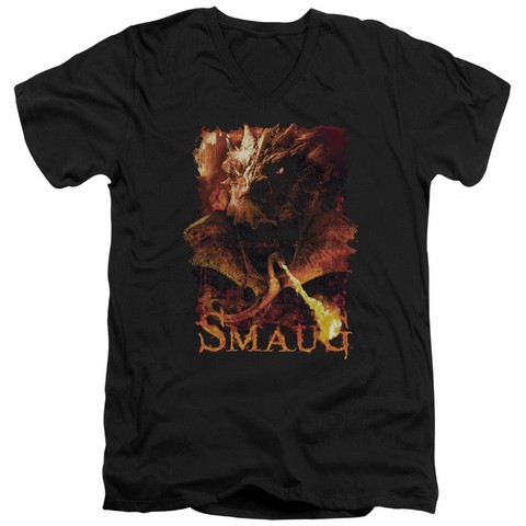 Hobbit-Smolder Short Sleeve Adult V-Neck 30-1 Tee- Black - Medium