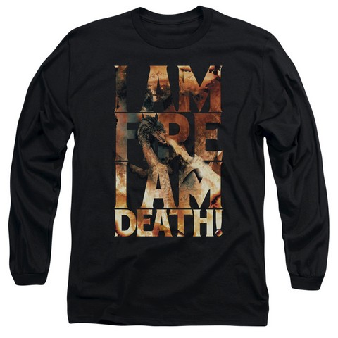 Hobbit-I Am Fire Long Sleeve Adult 18-1 Tee- Black - Large