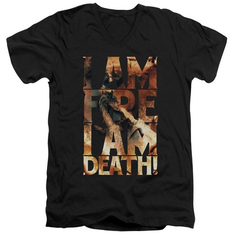 Hobbit-I Am Fire Short Sleeve Adult V-Neck 30-1 Tee - Black - Medium