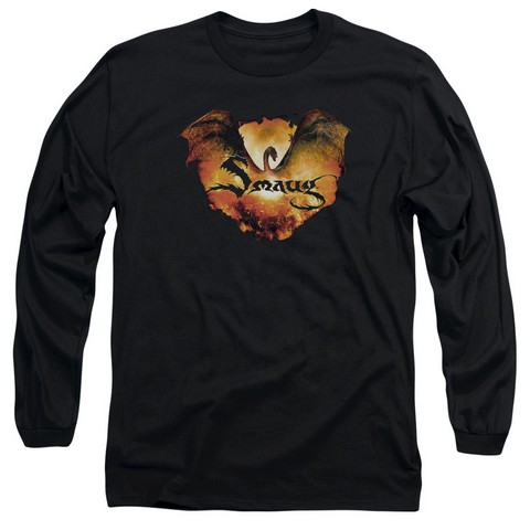 Hobbit-Reign In Flame Long Sleeve Adult 18-1 Tee- Black - Small