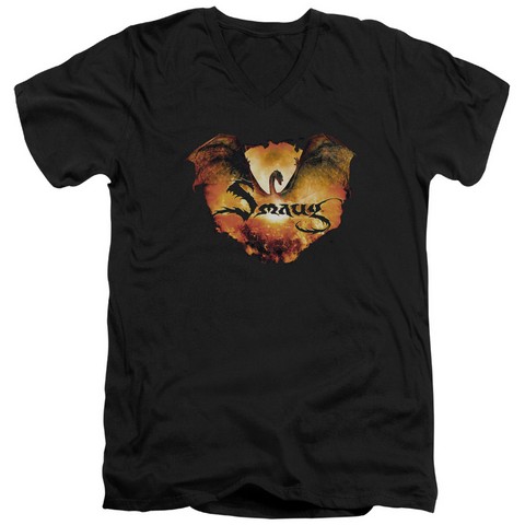 Hobbit-Reign In Flame Short Sleeve Adult V-Neck 30-1 Tee- Black - Medium