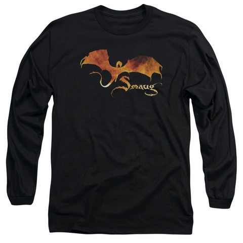 Hobbit-Smaug On Fire Long Sleeve Adult 18-1 Tee- Black - Medium