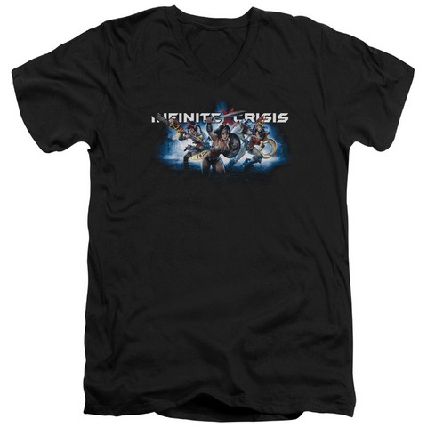Infinite Crisis-Ic Blue Short Sleeve Adult V-Neck 30-1 Tee- Black - Medium