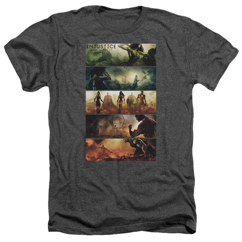 Injustice Gods Among Us-Panels Adult Heather Tee- Charcoal - Medium
