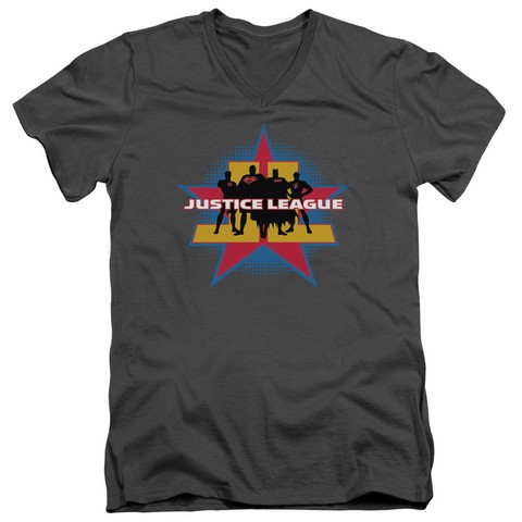 Jla-Stand Tall Short Sleeve Adult V-Neck 30-1 Tee- Charcoal - Large