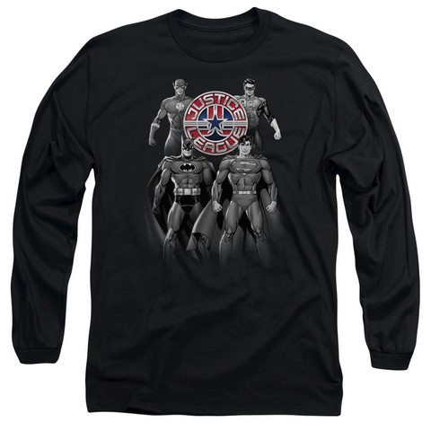 Jla-Shades Of Gray Long Sleeve Adult 18-1 Tee- Black - XL