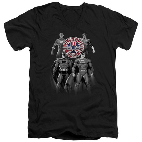 Jla-Shades Of Gray Short Sleeve Adult V-Neck 30-1 Tee- Black - Small
