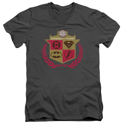 Jla-Defenders Short Sleeve Adult V-Neck 30-1 Tee- Charcoal - Large