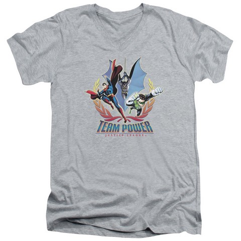 Jla-Team Power Short Sleeve Adult V-Neck 30-1 Tee- Heather - Medium