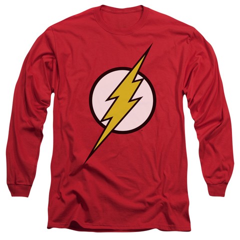 Jla-Flash Logo Long Sleeve Adult 18-1 Tee - Red - Small