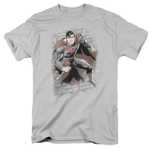 Jla-Superman Bricks Short Sleeve Adult 18-1 Tee- Silver - 2X