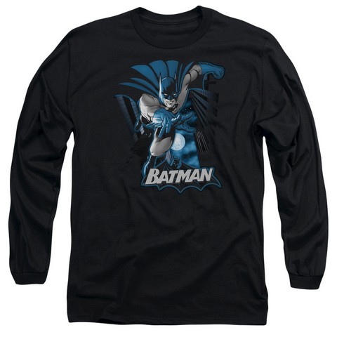 Jla-Batman Blue & Gray Long Sleeve Adult 18-1 Tee- Black - Medium