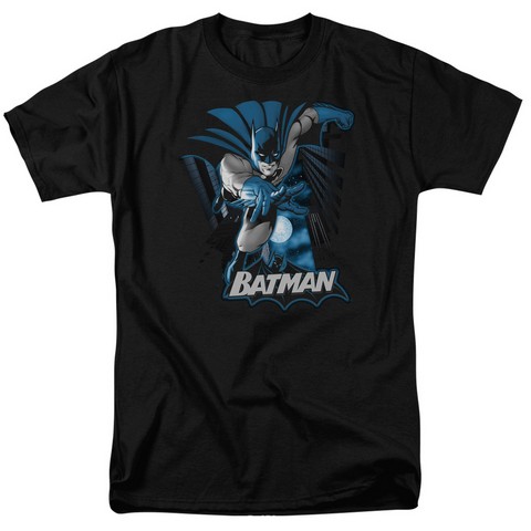 Jla-Batman Blue & Gray Short Sleeve Adult 18-1 Tee- Black - Medium