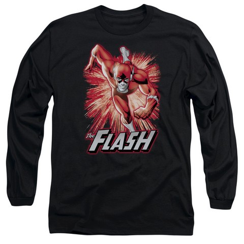 Jla-Flash Red & Gray Long Sleeve Adult 18-1 Tee- Black - Medium
