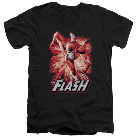 Jla-Flash Red & Gray Short Sleeve Adult V-Neck 30-1 Tee- Black - Medium