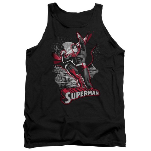 Jla-Superman Red & Gray Adult Tank Top- Black - Medium