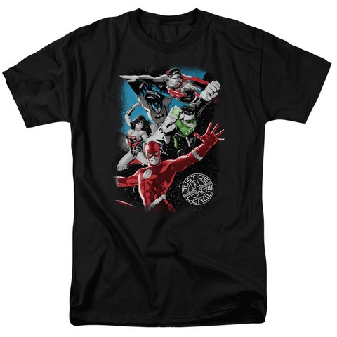 JLA-Galactic Attack Short Sleeve Adult 18-1 Tee - Black - Small