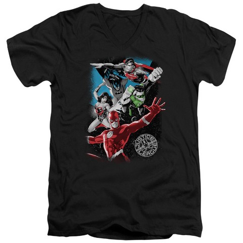 Jla-Galactic Attack Short Sleeve Adult V-Neck 30-1 Tee- Black - Medium