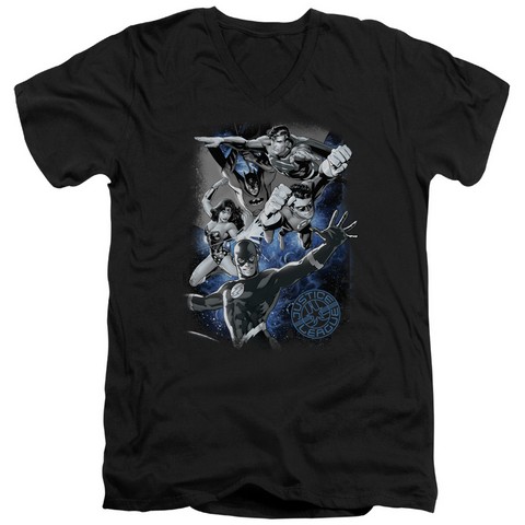 Jla-Galactic Attack Nebula Short Sleeve Adult V-Neck 30-1 Tee- Black - Medium