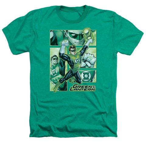Jla-Green Lantern Panels Adult Heather Tee- Kelly Green - Medium