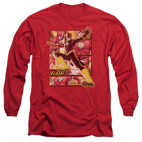 Jla-Flash Long Sleeve Adult 18-1 Tee- Red - Medium