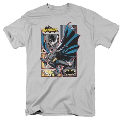 Jla-Batman Panels Short Sleeve Adult 18-1 Tee- Silver - Medium
