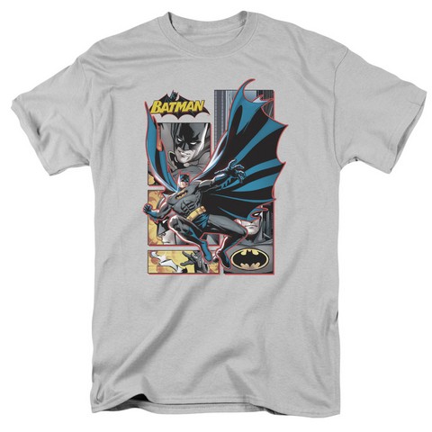 Jla-Batman Panels Short Sleeve Adult 18-1 Tee- Silver - 2X