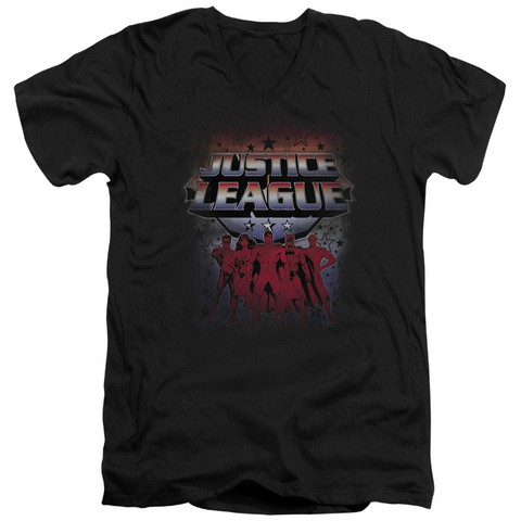 Jla-Star League Short Sleeve Adult V-Neck 30-1 Tee- Black - Large
