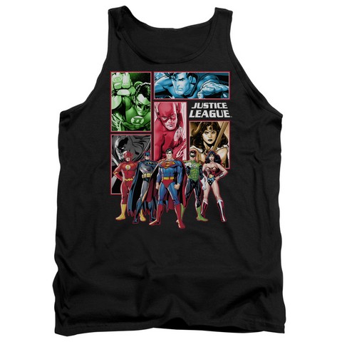 Jla-Justice League Panels Adult Tank Top- Black - Medium