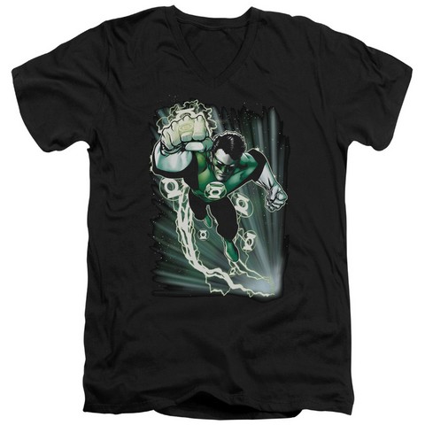Jla-Emerald Energy Short Sleeve Adult V-Neck 30-1 Tee- Black - Medium