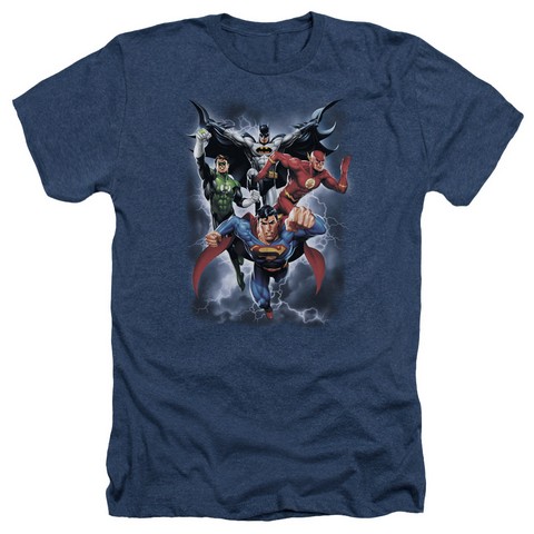 Jla-The Coming Storm Adult Heather Tee- Navy - Large