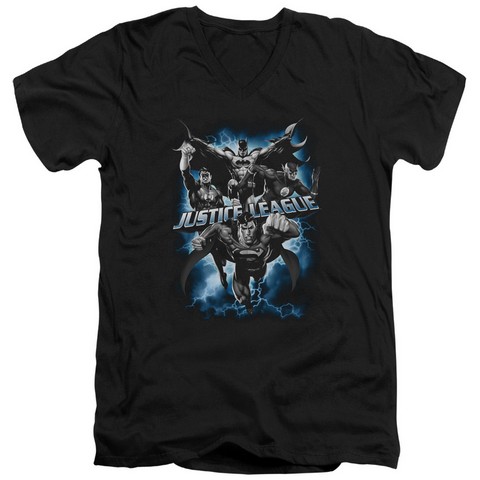 Jla-Justice Storm Short Sleeve Adult V-Neck 30-1 Tee- Black - Medium