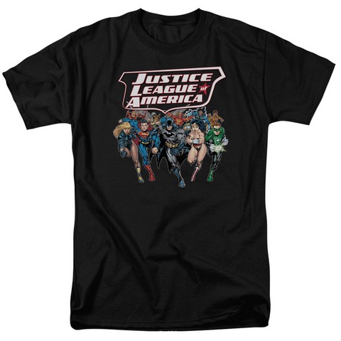 Jla-Charging Justice Short Sleeve Adult 18-1 Tee- Black - Large