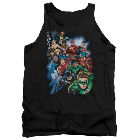 Jla-Heroes Unite Adult Tank Top- Black - Small