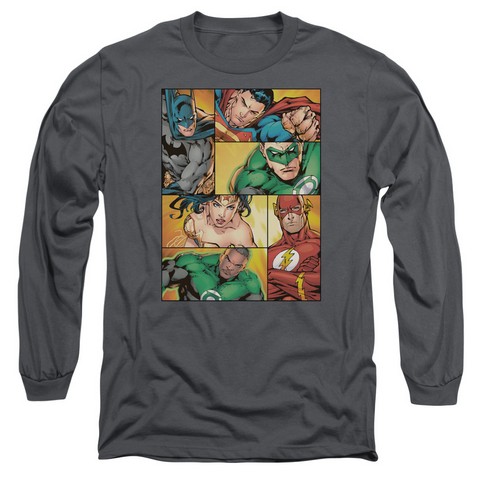 Jla-Hero Boxes Long Sleeve Adult 18-1 Tee- Charcoal - Small