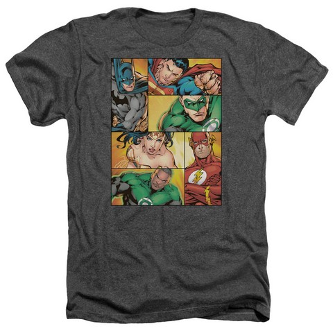 Jla-Hero Boxes Adult Heather Tee- Charcoal - XL