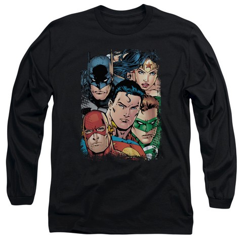 Jla-Up Close And Personal Long Sleeve Adult 18-1 Tee- Black - Medium