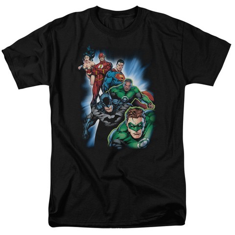 Jla-Heroes Unite Short Sleeve Adult 18-1 Tee- Black - Medium