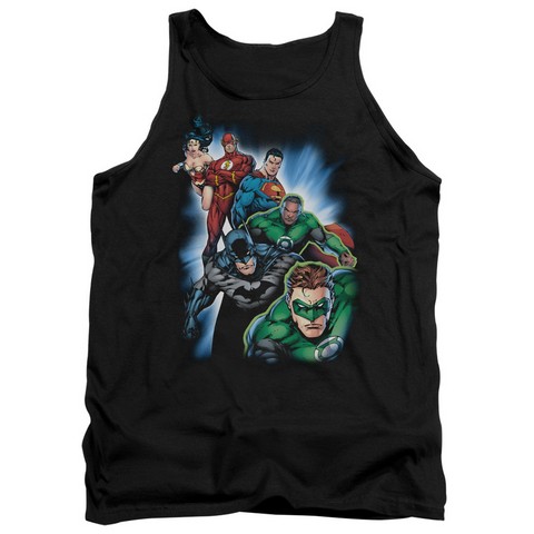 Jla-Heroes Unite Adult Tank Top- Black - Medium