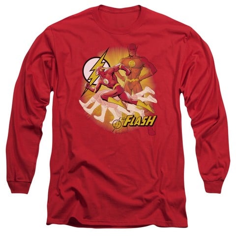 Jla-Lightning Fast Long Sleeve Adult 18-1 Tee- Red - Large