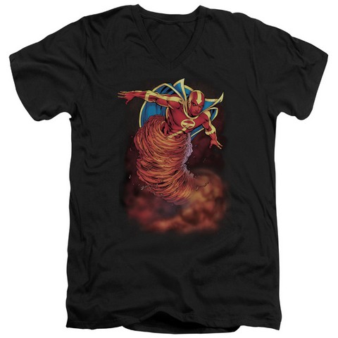 Jla-Tornado Cloud Short Sleeve Adult V-Neck 30-1 Tee- Black - Small