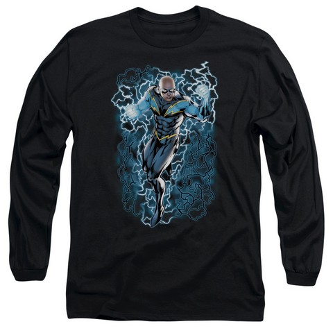 Jla-Black Lightning Bolts Long Sleeve Adult 18-1 Tee- Black - Medium