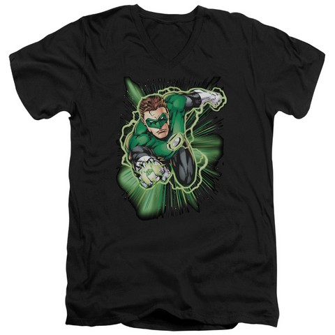 Jla-Green Lantern Energy Short Sleeve Adult V-Neck 30-1 Tee- Black - Large