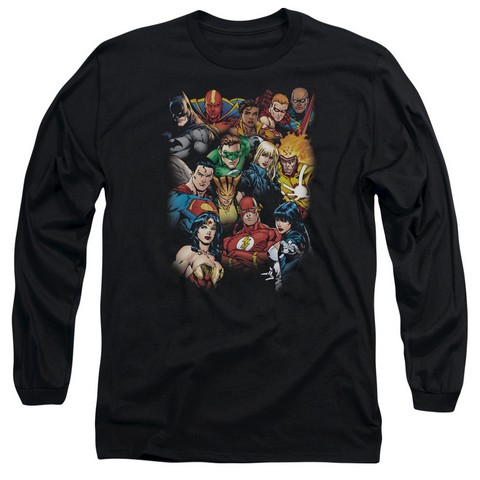 Jla-The Leagues All Here Long Sleeve Adult 18-1 Tee- Black - Medium