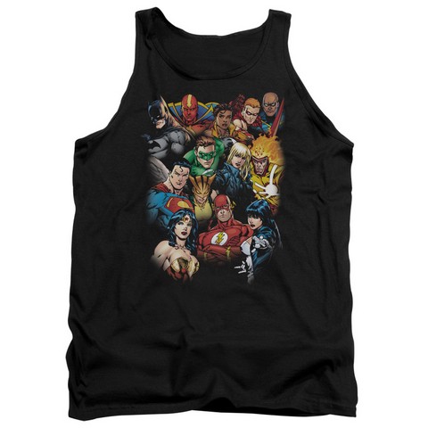 Jla-The Leagues All Here Adult Tank Top- Black - Medium