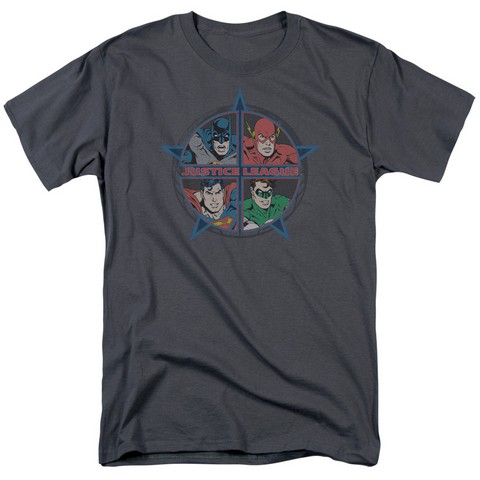 Jla-Four Heroes Short Sleeve Adult 18-1 Tee- Charcoal - Medium