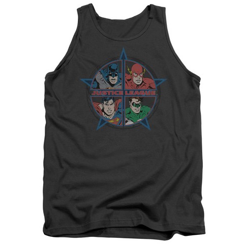 Jla-Four Heroes Adult Tank Top- Charcoal - Medium
