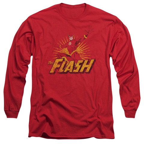 Jla-Flash Rough Distress Long Sleeve Adult 18-1 Tee- Red - Large